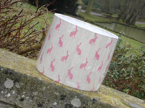 30cm handmade lampshade in Peony and Sage mini Hares, in Cherry on Stone