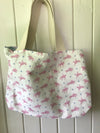 Handmade reversible bag with canvas straps In Robins Roadnight Pink horses