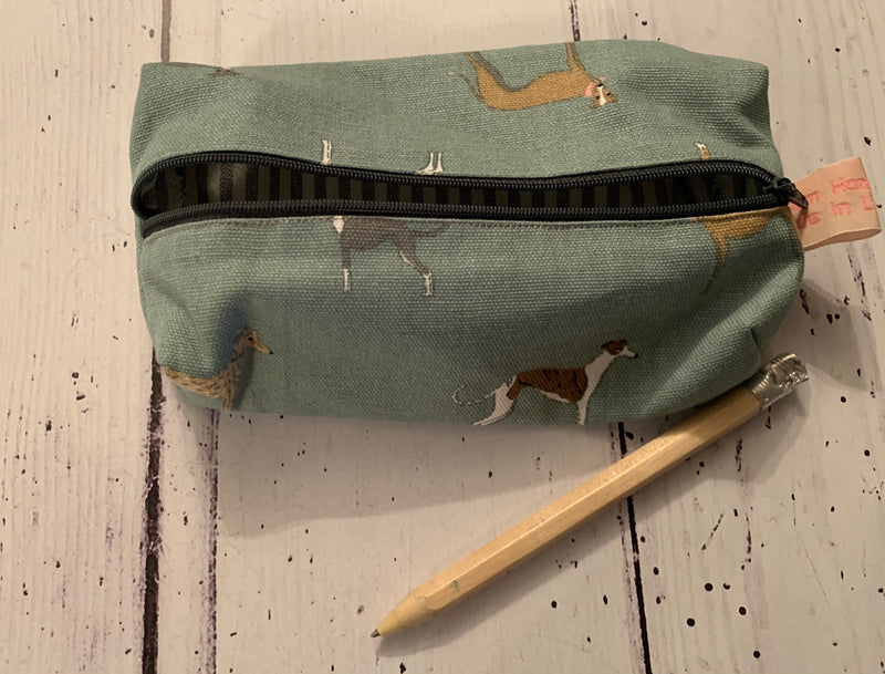 Handmade pencil case in Running dogs by  Sophie Allport