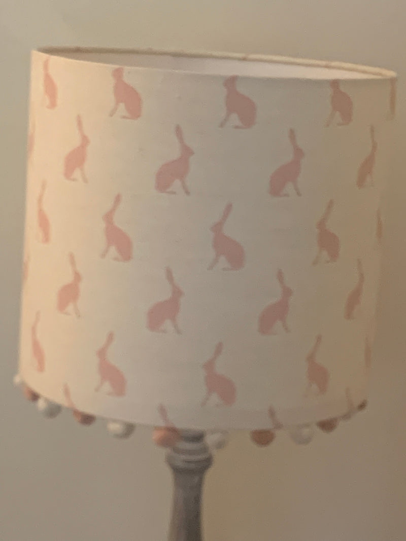 30cm drum lampshade in Mini Hops in Pink Icing on white linen by Peony & Sage