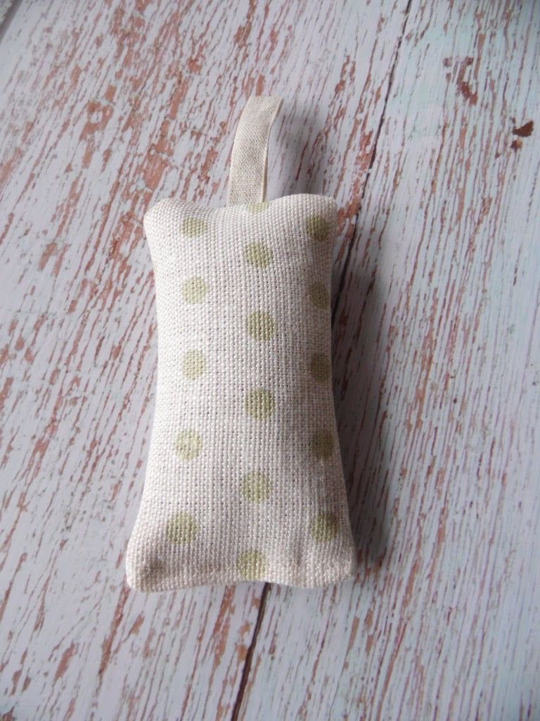 Lavender filled hanging sachet in pretty green spotty by  Sarah Hardaker