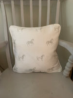 Handmade piped Cushion in Light Bay Horses on a white by Meg Morton