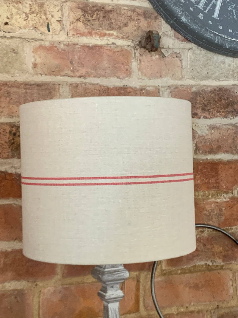 30cm Drum Lampshade red grain sack stripe on grain-sack linen