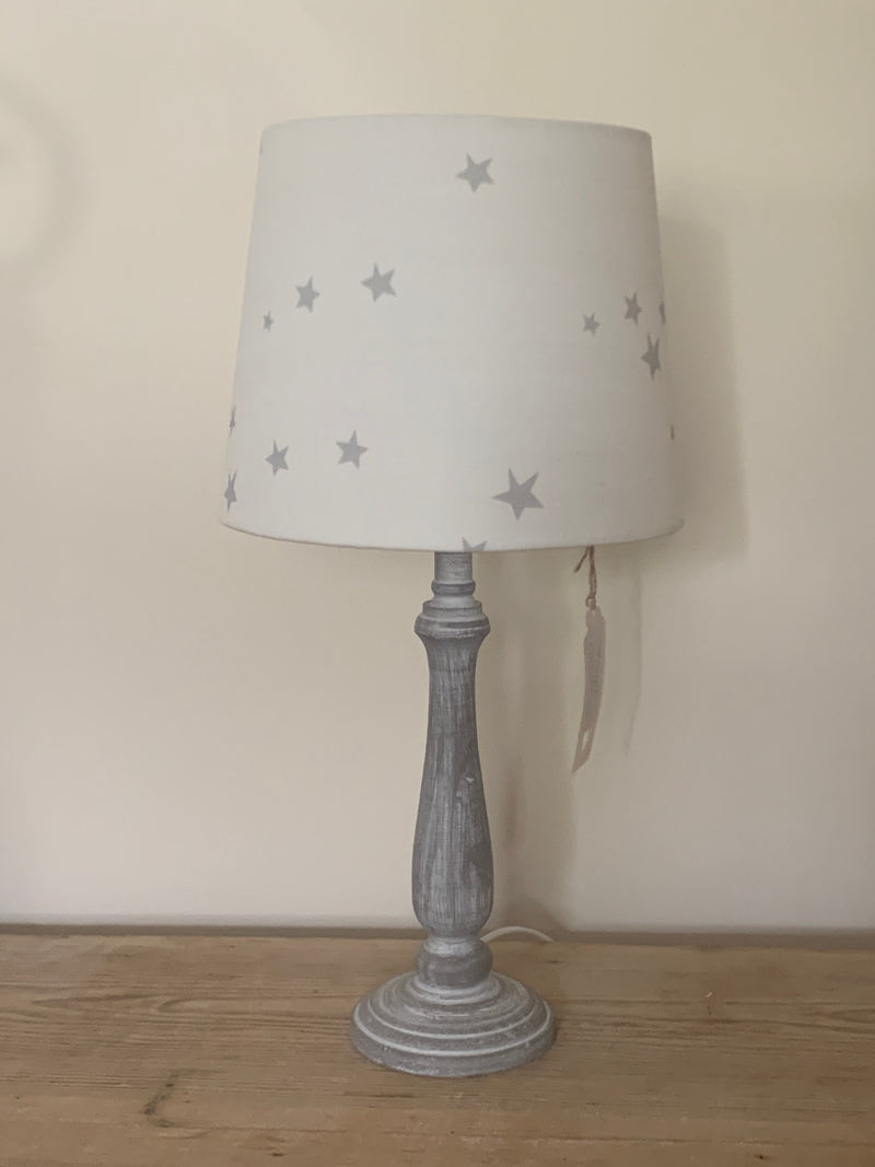 Tapered lampshade in Flohr & Co Grey stars on White linen