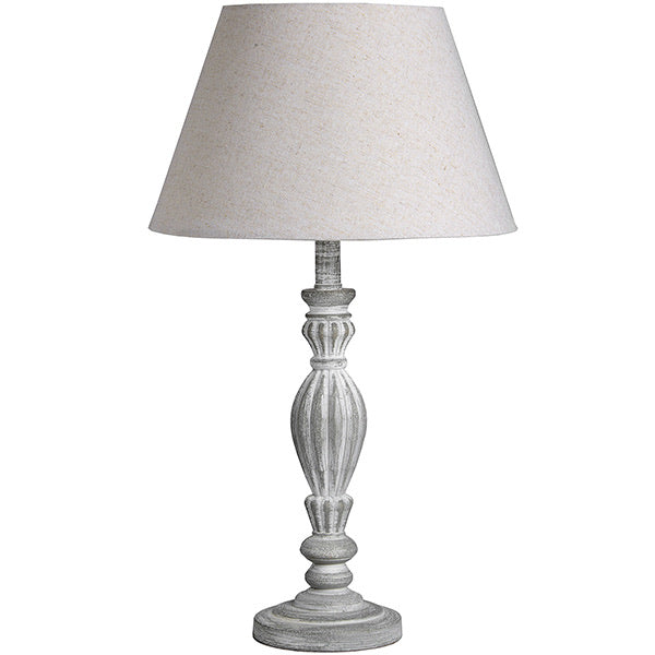 Aegina lamp base  with pretty detailing in a grey distressed finish