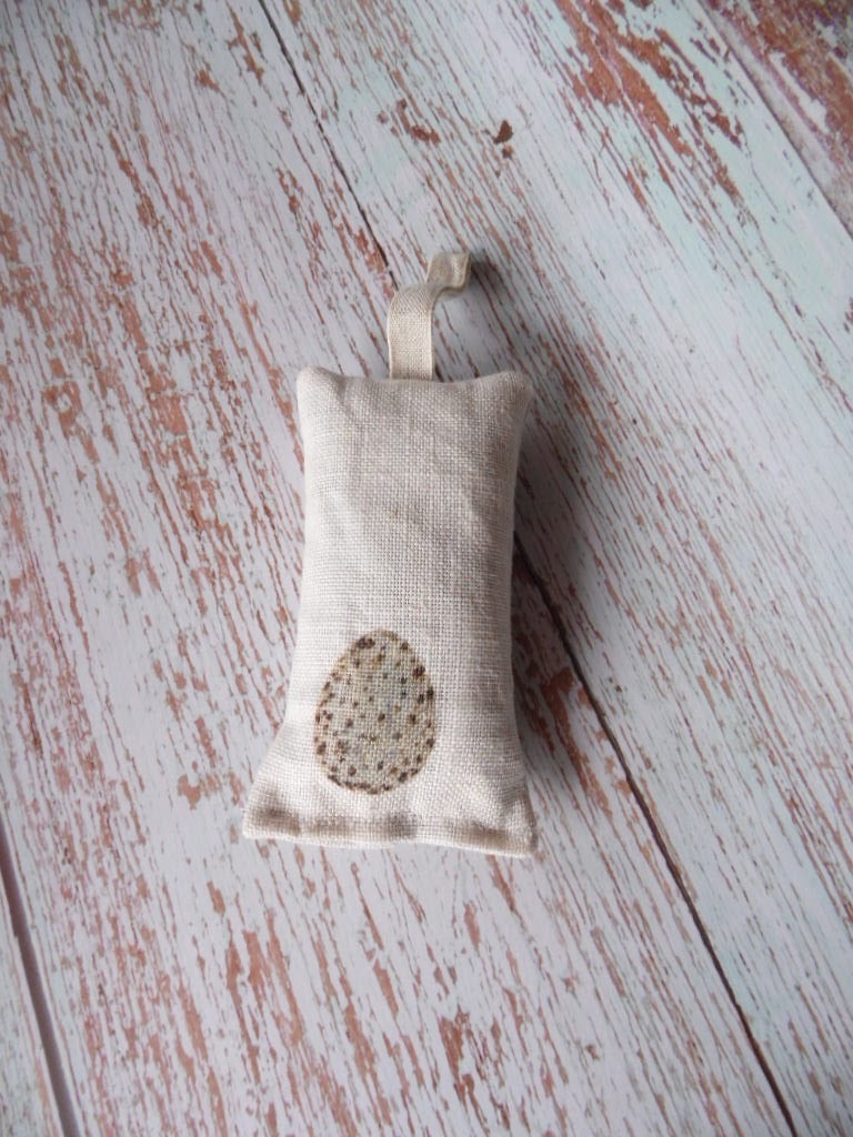 Lavender filled hanging sachet in Egg and Feather by Peony and Sage