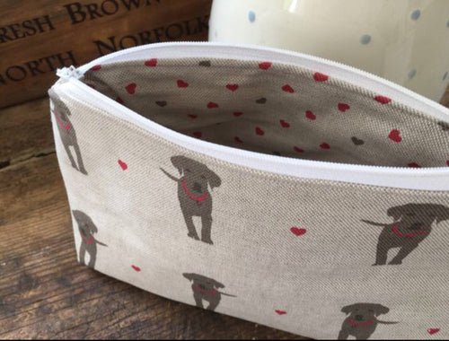 Handmade make up bag in Puppy love by Olive and Daisy