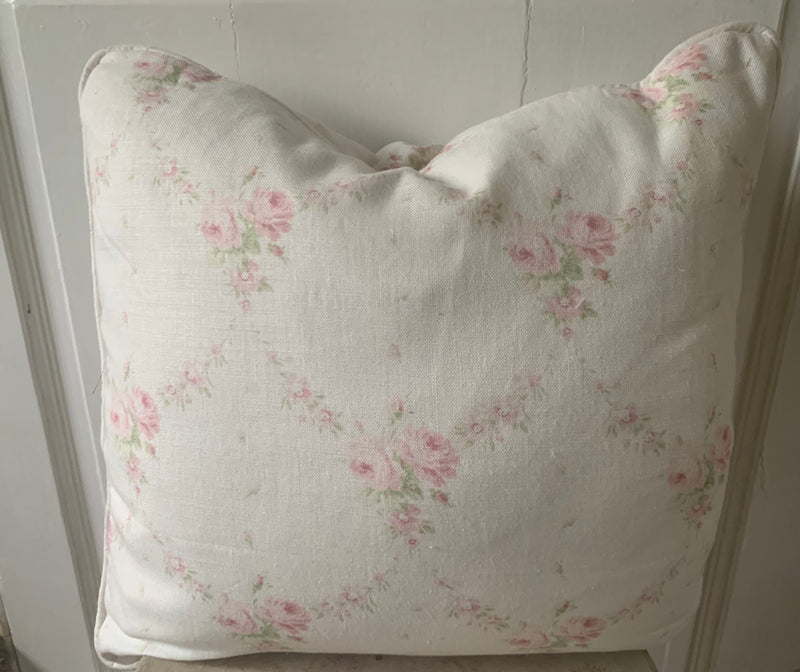 Beautiful handmade piped cushion  in Izzy in Basil and White  by Peony and Sage