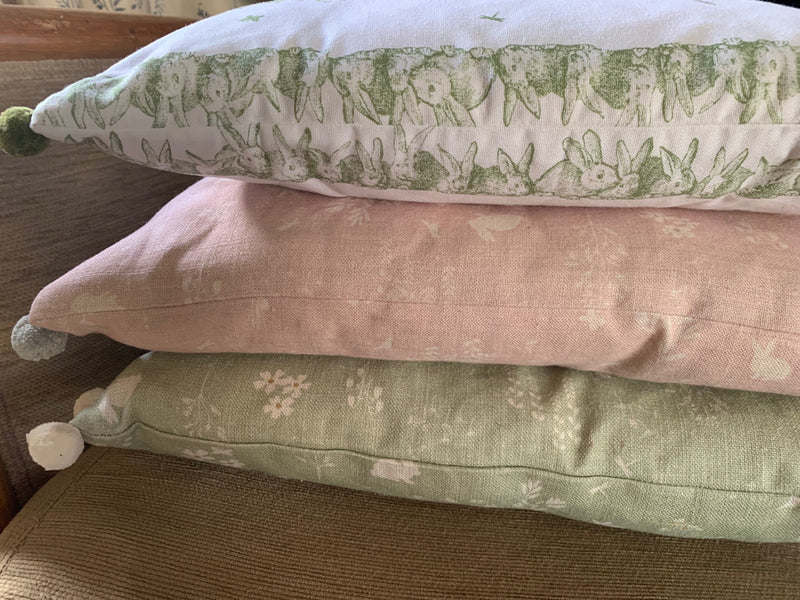 Handmade oblong Cushion in  Summertime (Pale pink icing) by Peony & Sage