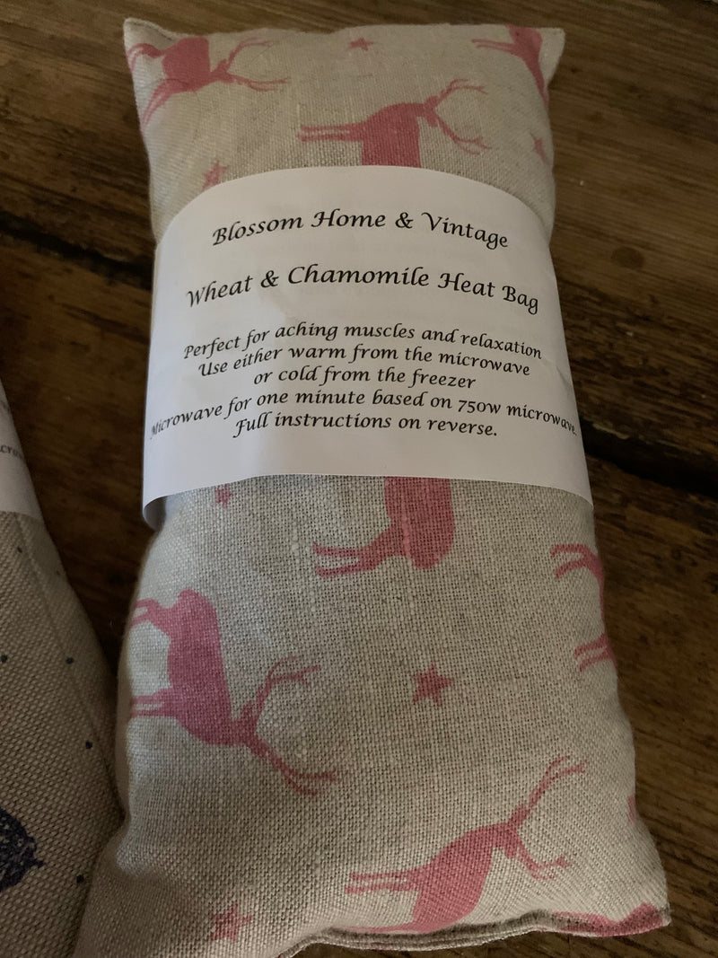 Wheat  &Chamomile hot /cold Pack in  Peony and Sage pink Stags