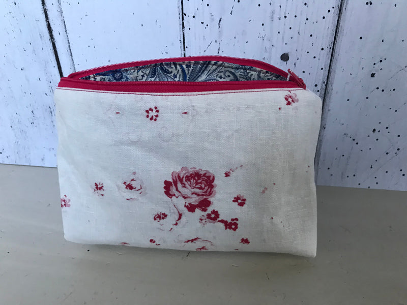 Handmade make up bag In Cabbages and Roses Podge with a liberty lining